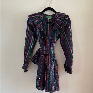 Clare V Black and Pink Pleated Ruffled Cocktail Dress